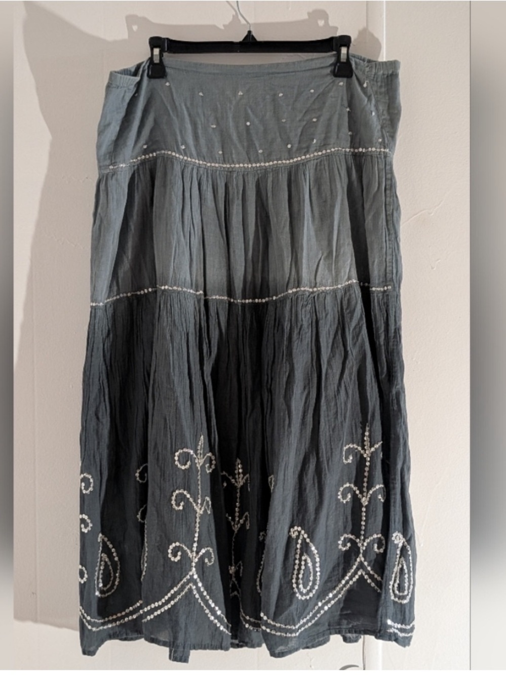 Embroidered Tiered Maxi Skirt with sequins